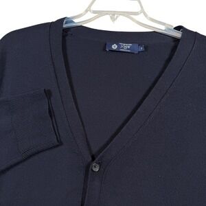 J Crew Mens Navy Blue Merino Wool V Neck Button Front Cardigan Sweater XL